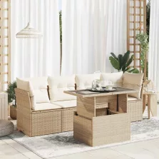   vidaXL 5 részes bézs polyrattan kerti ülőgarnitúra párnákkal