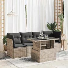   vidaXL 5 részes szürke polyrattan kerti ülőgarnitúra párnákkal