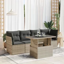   vidaXL 5 részes világosszürke polyrattan kerti ülőgarnitúra párnákkal