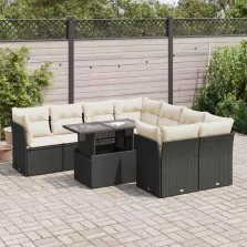   vidaXL 9 részes fekete polyrattan kerti ülőgarnitúra párnákkal