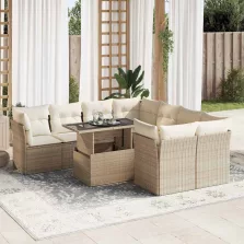   vidaXL 9 részes bézs polyrattan kerti ülőgarnitúra párnákkal