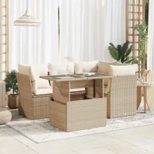   vidaXL 5 részes bézs polyrattan kerti ülőgarnitúra párnákkal