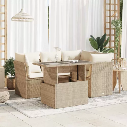 vidaXL 5 részes bézs polyrattan kerti ülőgarnitúra párnákkal