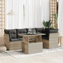   vidaXL 6 részes világosszürke polyrattan kerti ülőgarnitúra párnákkal