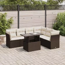   vidaXL 7 részes barna polyrattan kerti ülőgarnitúra párnákkal