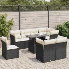  vidaXL 9 részes fekete polyrattan kerti ülőgarnitúra párnákkal