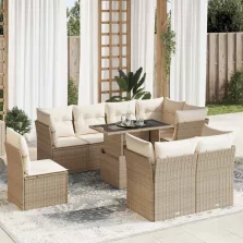   vidaXL 9 részes bézs polyrattan kerti ülőgarnitúra párnákkal
