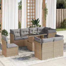   vidaXL 9 részes bézs polyrattan kerti ülőgarnitúra párnákkal