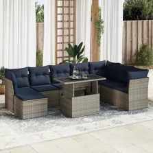   vidaXL 9 részes szürke polyrattan akácfa kerti ülőgarnitúra párnákkal