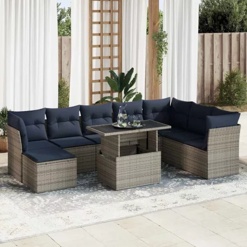 vidaXL 9 részes szürke polyrattan akácfa kerti ülőgarnitúra párnákkal