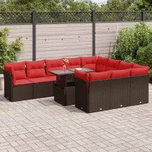   vidaXL 11 részes barna polyrattan akácfa kerti ülőgarnitúra párnákkal