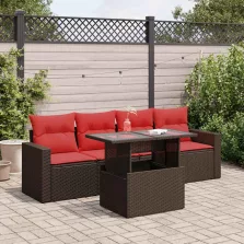   vidaXL 5 részes barna polyrattan akácfa kerti ülőgarnitúra párnával