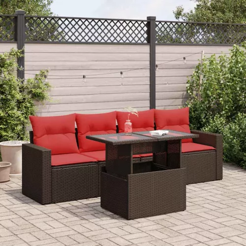 vidaXL 5 részes barna polyrattan akácfa kerti ülőgarnitúra párnával