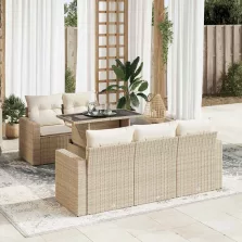   vidaXL 6 részes bézs polyrattan kerti ülőgarnitúra párnával