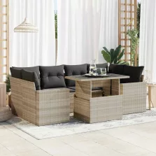   vidaXL 7 részes világosszürke polyrattan kerti ülőgarnitúra párnákkal