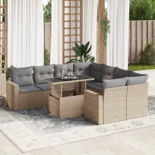   vidaXL 9 részes bézs polyrattan kerti ülőgarnitúra párnákkal