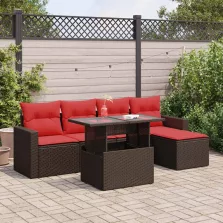   vidaXL 6 részes barna polyrattan akácfa kerti ülőgarnitúra párnával