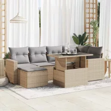   vidaXL 7 részes bézs polyrattan kerti ülőgarnitúra párnákkal