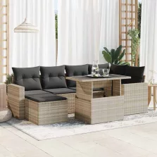   vidaXL 7 részes világosszürke polyrattan kerti ülőgarnitúra párnákkal