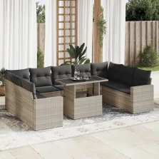   vidaXL 10 részes világosszürke polyrattan kerti ülőgarnitúra párnákkal