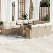   vidaXL 11 részes bézs polyrattan kerti ülőgarnitúra párnákkal