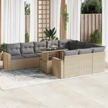   vidaXL 11 részes bézs polyrattan kerti ülőgarnitúra párnákkal