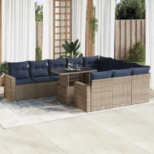   vidaXL 11 részes fekete polyrattan akácfa kerti ülőgarnitúra párnákkal