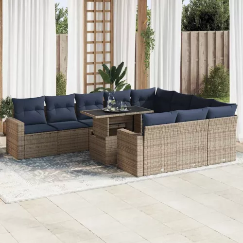 vidaXL 11 részes fekete polyrattan akácfa kerti ülőgarnitúra párnákkal