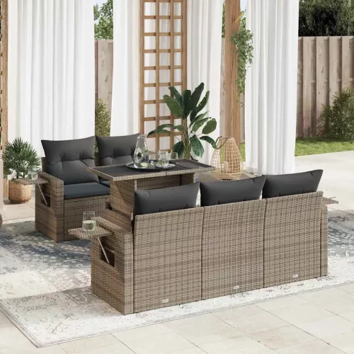 vidaXL 6 részes szürke polyrattan kerti ülőgarnitúra párnákkal