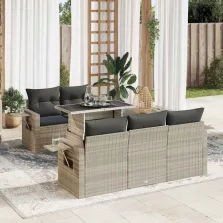   vidaXL 6 részes világosszürke polyrattan kerti ülőgarnitúra párnákkal