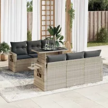   vidaXL 7 részes világosszürke polyrattan kerti ülőgarnitúra párnákkal