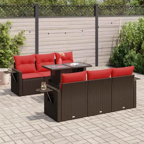 vidaXL 7 részes szürke polyrattan akácfa kerti ülőgarnitúra párnákkal