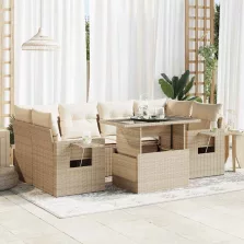   vidaXL 7 részes bézs polyrattan kerti ülőgarnitúra párnákkal