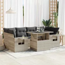  vidaXL 7 részes világosszürke polyrattan kerti ülőgarnitúra párnákkal