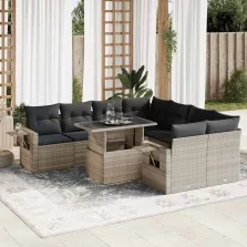   vidaXL 9 részes világosszürke polyrattan kerti ülőgarnitúra párnával