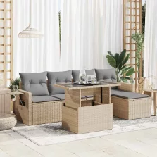   vidaXL 6 részes bézs polyrattan kerti ülőgarnitúra párnával