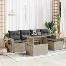   vidaXL 6 részes világosszürke polyrattan kerti ülőgarnitúra párnákkal