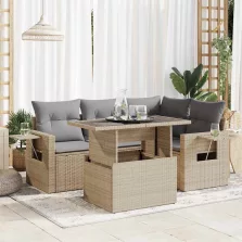   vidaXL 5 részes bézs polyrattan kerti ülőgarnitúra párnákkal