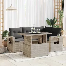   vidaXL 5 részes világosszürke polyrattan kerti ülőgarnitúra párnákkal