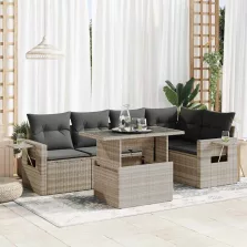   vidaXL 6 részes világosszürke polyrattan kerti ülőgarnitúra párnákkal