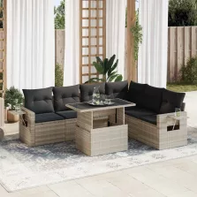   vidaXL 7 részes világosszürke polyrattan kerti ülőgarnitúra párnákkal