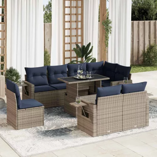 vidaXL 9 részes barna polyrattan akácfa kerti ülőgarnitúra párnákkal
