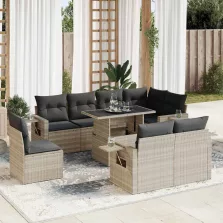   vidaXL 9 részes világosszürke polyrattan kerti ülőgarnitúra párnával