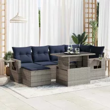   vidaXL 7 részes szürke polyrattan akácfa kerti ülőgarnitúra párnákkal
