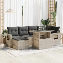   vidaXL 7 részes világosszürke polyrattan kerti ülőgarnitúra párnákkal