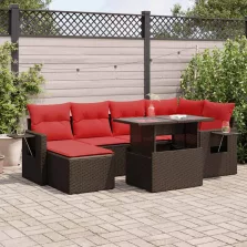   vidaXL 7 részes barna polyrattan akácfa kerti ülőgarnitúra párnákkal