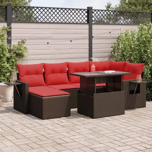 vidaXL 7 részes barna polyrattan akácfa kerti ülőgarnitúra párnákkal