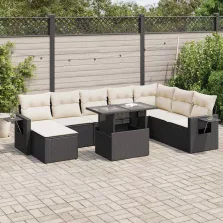   vidaXL 9 részes fekete polyrattan kerti ülőgarnitúra párnákkal