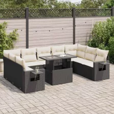   vidaXL 10 részes fekete polyrattan kerti ülőgarnitúra párnákkal