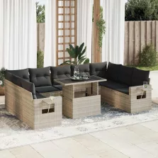   vidaXL 10 részes világosszürke polyrattan kerti ülőgarnitúra párnákkal